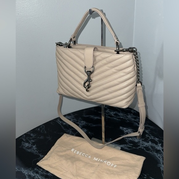 REBECCA MINKOFF Edie Top Handle Quilted Leather Satchel Cashmere AUTHENTIC - Picture 3 of 12